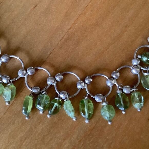 𝅺sterling SILVER 925 GREEN PERIDOT DANGLING BEADS ANKLET/BRACELET NEW​ - Picture 6 of 7